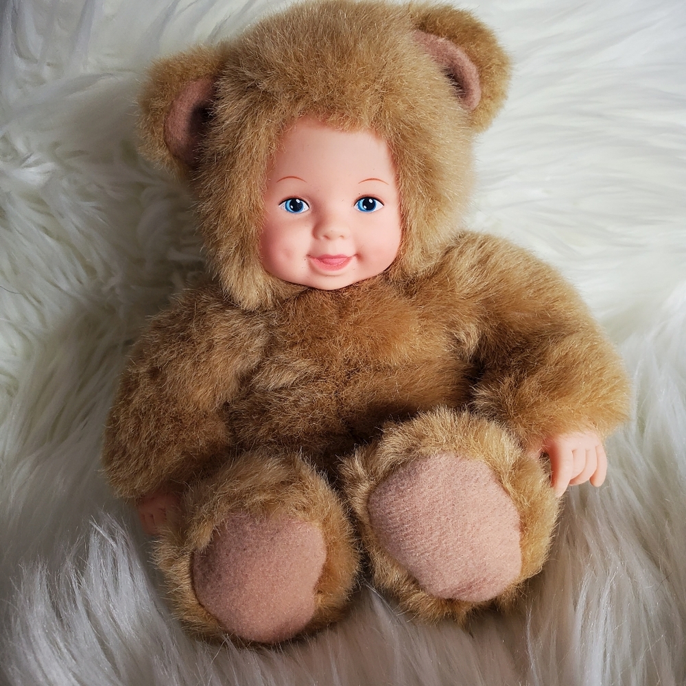 Anne Geddes Bean Filled Baby Bear Doll Plush Awake Blue Eyes 7" Sitting